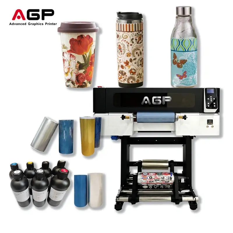 AGP Multifunctional UV DTF Printer UV-S30 prints on any shape using UV transfer film.